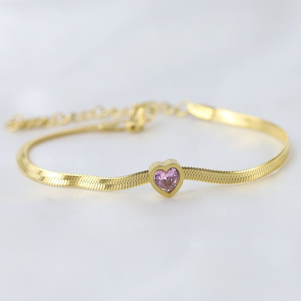 3/$35 18K Gold Plated Purple Heart Chain Bracelet Steel Rhinestone Diamond